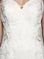 זול שמלות כלה-שמלות חתונה שובל כנסייה (צ&#039;אפל) בתולת ים \ חצוצרה כתפיות ספגטי לב (סוויטהארט) תחרה מעל טול עם חרוזים כפתור 2023 שמלות כלה