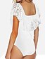 cheap One-piece swimsuits-Women&#039;s Off Shoulder White Black Bandeau Briefs One-piece Swimwear Swimsuit - Solid Colored Backless Ruffle S M L White / Sexy