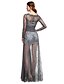 cheap Special Occasion Dresses-A-Line V Neck Sweep / Brush Train Chiffon Celebrity Style Formal Evening Dress with Lace / Pleats by TS Couture® / Illusion Sleeve