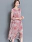 זול שמלות עם הדפס-ורד מאובק א-סימטרי דפוס, גיאומטרי - שמלה משוחרר שיפון מידות גדולות סגנון סיני ליציאה חוף בגדי ריקוד נשים