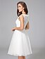 זול שמלות כלה-אולם שמלות חתונה באורך  הברך גזרת A רצועות רגילות בטו צוואר תחרה עם תחרה סרט 2023 חורף שמלות כלה