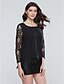 cheap Romantic Lace Dresses-Women&#039;s Loose Long Sleeve Black Solid Colored Spring Summer Plus Size Lace Wine Black L XL XXL 3XL 4XL / Mini