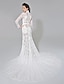 cheap Wedding Dresses-Wedding Dresses Mermaid / Trumpet High Neck Long Sleeve Chapel Train Lace Bridal Gowns With Crystal Beading 2023