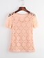 cheap Plus Size Tops-Women&#039;s Blouse Solid Colored Plus Size Round Neck Daily Weekend Lace Short Sleeve Tops Streetwear White Black Pink
