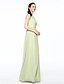 cheap Bridesmaid Dresses-Sheath / Column Jewel Neck Floor Length Chiffon Bridesmaid Dress with Pleats by LAN TING BRIDE®