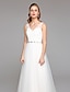 זול שמלות כלה-שמלות חתונה גזרת A צווארון V ללא שרוולים שובל קורט טול שמלות כלה עם סרט חרוזים 2023