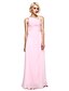 cheap Bridesmaid Dresses-Ball Gown Notched Floor Length Chiffon Bridesmaid Dress with Beading / Flower by LAN TING BRIDE®