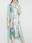 cheap Plus Size Dresses-Women&#039;s Going out Plus Size Sophisticated Asymmetrical Loose Dress - Print Spring Silk Light Green