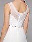 זול שמלות כלה-שמלות חתונה גזרת A צווארון V ללא שרוולים שובל קורט טול שמלות כלה עם סרט חרוזים 2023