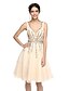 cheap Special Occasion Dresses-A-Line / Fit &amp; Flare V Neck Knee Length Lace / Organza Dress with Beading by TS Couture®