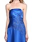 cheap Mother of the Bride Dresses-A-Line Strapless Floor Length Satin Mother of the Bride Dress with Appliques / Pleats by LAN TING BRIDE®