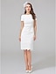 Χαμηλού Κόστους Νυφικά Φορέματα-νυφικά με θήκη/κολώνα bateau λαιμόκοψη μέχρι το γόνατο δαντέλα κοντομάνικο μικρό λευκό φόρεμα με φύλλο/κορδέλα παγιέτα