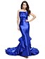 cheap Special Occasion Dresses-Mermaid / Trumpet Celebrity Style Dress Formal Evening Court Train Sleeveless Strapless Stretch Satin with Pleats Ruffles 2024