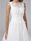 cheap Wedding Dresses-A-Line Bateau Neck Court Train Lace / Organza Made-To-Measure Wedding Dresses with Beading / Appliques / Flower by LAN TING BRIDE® / See-Through