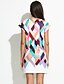 Χαμηλού Κόστους Γυναικεία Φορέματα-Γυναικεία Φόρεμα σε ευθεία γραμμή Μίνι φόρεμα - Κοντομάνικο Συνδυασμός Χρωμάτων Στάμπα Καλοκαίρι Κομψό στυλ street Εξόδου Λεπτό Λευκό Τ M L XL
