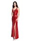 cheap Evening Dresses-Sheath / Column Sparkle &amp; Shine Dress Prom Floor Length Sleeveless Straps Sequined with Beading Split Front 2022 / Formal Evening