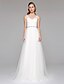 cheap Wedding Dresses-Wedding Dresses A-Line V Neck Sleeveless Court Train Tulle Bridal Gowns With Sash / Ribbon Beading 2023