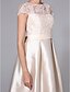 cheap Wedding Dresses-A-Line Bateau Neck Knee Length Lace / Mikado Made-To-Measure Wedding Dresses with Bowknot / Sash / Ribbon / Button by LAN TING BRIDE® / Wedding Dress in Color / See-Through