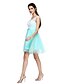 cheap Bridesmaid Dresses-A-Line V Neck Knee Length Chiffon / Tulle Bridesmaid Dress with Bow(s) / Sash / Ribbon / Bandage by LAN TING BRIDE® / Open Back