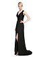cheap Special Occasion Dresses-Sheath / Column Furcal Holiday Cocktail Party Formal Evening Dress V Neck Sleeveless Sweep / Brush Train Lace Satin Chiffon with Ruched Side Draping Split Front 2020
