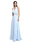 cheap Bridesmaid Dresses-Sheath / Column Halter Neck Floor Length Chiffon Bridesmaid Dress with Beading / Sash / Ribbon / Criss Cross by LAN TING BRIDE®