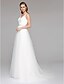 cheap Wedding Dresses-Wedding Dresses A-Line V Neck Sleeveless Court Train Tulle Bridal Gowns With Sash / Ribbon Beading 2023