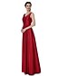 cheap Bridesmaid Dresses-A-Line V Neck Floor Length Satin Bridesmaid Dress with Pleats by LAN TING BRIDE®