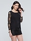 cheap Romantic Lace Dresses-Women&#039;s Loose Long Sleeve Black Solid Colored Spring Summer Plus Size Lace Wine Black L XL XXL 3XL 4XL / Mini