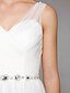 preiswerte Hochzeitskleider-Hochzeitskleider A-Linie V Ausschnitt Ärmellos Bodenlanger Rock Tüll Brautkleider Mit Schärpe / Band Perlenstickerei 2023