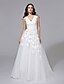 cheap Wedding Dresses-A-Line V Neck Court Train Tulle / Floral Lace Made-To-Measure Wedding Dresses with Appliques by LAN TING BRIDE®