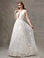 cheap Wedding Dresses-A-Line Plunging Neck Floor Length Lace / Tulle Made-To-Measure Wedding Dresses with Appliques / Draping / Lace by LAN TING BRIDE®