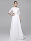cheap Wedding Dresses-Two Piece A-Line Wedding Dresses Bateau Neck Floor Length Chiffon Corded Lace Half Sleeve Formal Separate Bodies Illusion Sleeve with Draping Appliques 2022