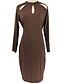cheap Plus Size Casual Dresses-Women&#039;s Bodycon Sheath Dress Knee Length Dress Black Blue Purple Wine Coffee Long Sleeve Solid Colored Cut Out Fall Spring Round Neck Skinny Cut Out L XL XXL 3XL 4XL / Plus Size / Plus Size