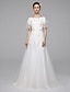 voordelige Trouwjurken-A-lijn Bateau Neck Strijksleep Beaded Lace Op maat gemaakte trouwjurken met Kralen / Sjerp / Lint door LAN TING BRIDE®