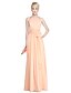 cheap Bridesmaid Dresses-Sheath / Column Jewel Neck Floor Length Chiffon Bridesmaid Dress with Sash / Ribbon / Pleats / Ruched / See Through