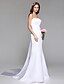 baratos Wedding Dresses-Wedding Dresses Sheath / Column Strapless Sleeveless Court Train Satin Bridal Gowns With Sash / Ribbon 2024