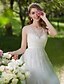 Χαμηλού Κόστους Νυφικά Φορέματα-Wedding Dresses Sweep / Brush Train A-Line Regular Straps Scoop Neck Lace With Beading Appliques 2023 Bridal Gowns
