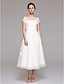 cheap Wedding Dresses-Ball Gown Wedding Dresses Bateau Neck Tea Length Lace Over Tulle Short Sleeve Formal Casual Illusion Detail Cute with Lace Appliques 2022 / Illusion Sleeve