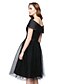 cheap Bridesmaid Dresses-A-Line Off Shoulder Tea Length Satin / Tulle Bridesmaid Dress with Lace by LAN TING BRIDE®