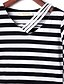 Недорогие Женские футболки-Жен. С отверстиями Футболка, V-образный вырез Однотонный Полоски Хлопок