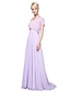 baratos Vestidos para Madrinhas-Sheath / Column V Neck Floor Length Chiffon Bridesmaid Dress with Pleats by LAN TING BRIDE®