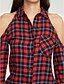 cheap Women&#039;s Blouses &amp; Shirts-Women&#039;s Plaid Shirt Daily Shirt Collar Red