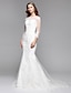 olcso Menyasszonyi ruhák-Esküvői ruhák Harang fazon Illusion nyak Háromnegyedes Kápolnauszály Csipke Menyasszonyi ruhák Val vel Csipke 2024