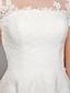 Χαμηλού Κόστους Νυφικά Φορέματα-Βραδινή τουαλέτα Φορεματα για γαμο Σκάφος λαιμού Κάτω από το γόνατο Δαντέλα πάνω από τούλι Κοντομάνικο Επίσημα Καθημερινά Λεπτομέρεια ψευδαίσθησης Χαριτωμένος με Δαντέλα Διακοσμητικά Επιράμματα 2022