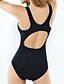 رخيصةأون ملابس السباحة والبيكيني للنساء-نسائي ملابس السباحة قطعة واحدة ملابس السباحة مخطط أسود الرقبة الرسن بدلة سباحة صلب