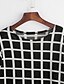 Χαμηλού Κόστους Γυναικεία T-Shirts-Γυναικεία Καθημερινά T-shirt Τετράγωνο Καρό Λουλούδι Μακρυμάνικο Άριστος Βαμβάκι Απλός Μαύρο