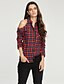 cheap Women&#039;s Blouses &amp; Shirts-Women&#039;s Plaid Shirt Daily Shirt Collar Red