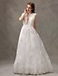 cheap Wedding Dresses-A-Line Plunging Neck Floor Length Lace / Tulle Made-To-Measure Wedding Dresses with Appliques / Draping / Lace by LAN TING BRIDE®