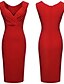 abordables Robes de Travail-Femme Moulante Robe Longueur Genou Noir Rouge Sans Manches Couleur Pleine V Profond Soirée Mince S M L XL XXL 3XL / Grande Taille / Grande Taille