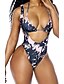 cheap Women&#039;s Swimwear &amp; Bikinis-Women&#039;s Plunging Floral Bandage Halter Neck Blue White Black Multi-piece Swimwear Swimsuit - Color Block Solid Colored Print S M L Blue